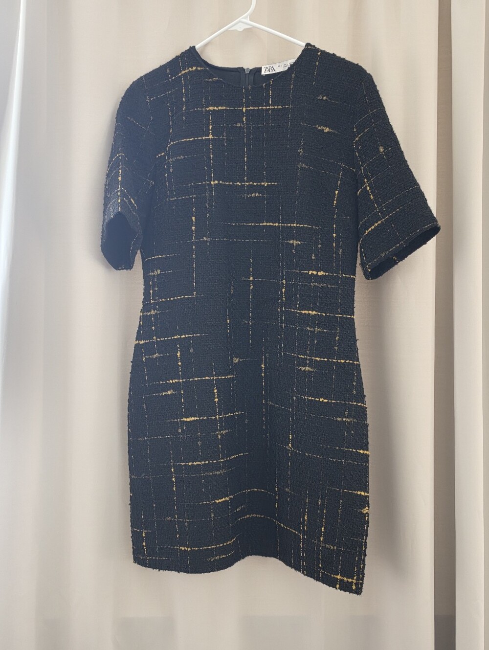 Zara Black Gold Tweed Mini Dress Size L